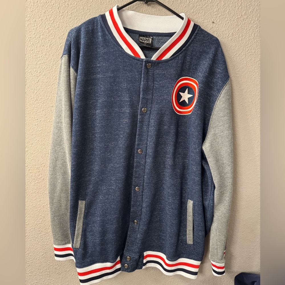Marvel Captain America Button Snap Letterman Varsity Jacket Size 2XL